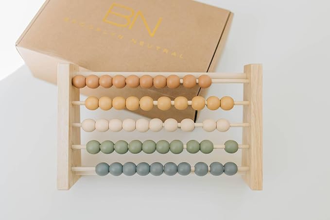 Brooklyn Neutral Boho Abacus - STEM Toy- Boho Nursery Decor and Playroom Decor- Math Toddler Toy with Beads- Montessori Toys - Aesthetic Modern Educational Wooden Toys