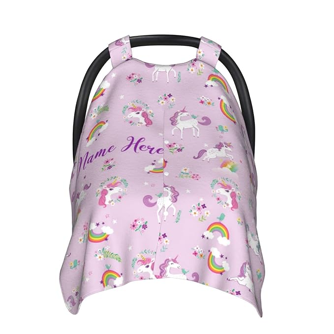 Personalized Colorful Rainbow Baby Car Seat Canopy for Babies with Name, Custom Colorful Rainbow Car Seat Covers for Baby Girls, Opening Minky Nursing Cover Infant Car Seat Canopies for Newborn