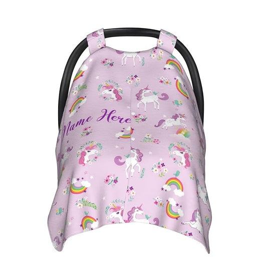 Personalized Colorful Rainbow Baby Car Seat Canopy for Babies with Name, Custom Colorful Rainbow Car Seat Covers for Baby Girls, Opening Minky Nursing Cover Infant Car Seat Canopies for Newborn
