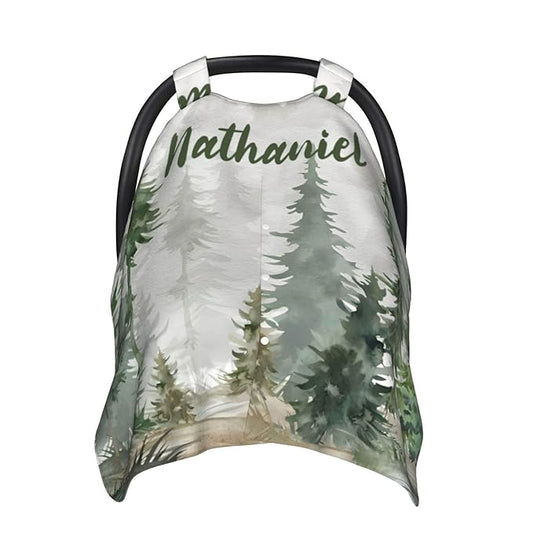 Mountain Custom Name Baby Car Seat Cover – Personalized Nursing Cover for Breastfeeding, Stroller Canopy, Privacy Infant Carseat Canopy, Soft Breathable Newborn Blanket for Boys Girls