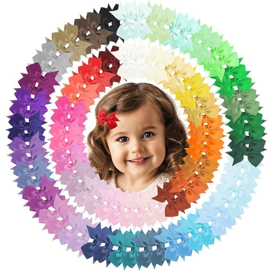 Baby Hair Clips, 100PCS 2" Fully Lined Hair Bows for Girls, Toddler Hair Accessories, Alligator Hair Clips for Girls Toddlers Baby Kids Teens (50 Colors in Pairs）