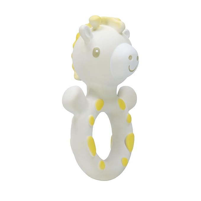 Nuby Giraffe Teether for Infants - 100% Natural Rubber Baby Teething Toy - Easter Basket Stuffer - Easy-Grip and Multi-Textured Surfaces - 3+ Months