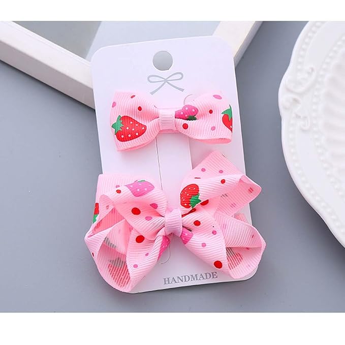 Baby Girls Pink Strawberry Hair Bow Clip Alligator Red Bow Hair Clip for Toddlers Little Girls Kids 2 Pack ZFJ42 (4pcs Pink Set)