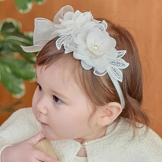 White Lace Flower Headband for Baby Girls Toddler Christening Baptism Hairband Soft Lace Floral Birthday Party Hair Accessories for Newborn Infants Kids (Style 11, One size)