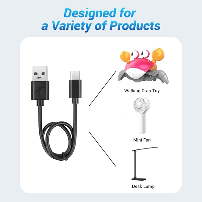 Cable for Crawling Crab Baby Toy: Original Charger Cord for Walking Crab Baby Toy - Tummy Time Crab Toy Charging USB Wire Moving Crab Dog Toy Running Dancing Crab（Type-C）
