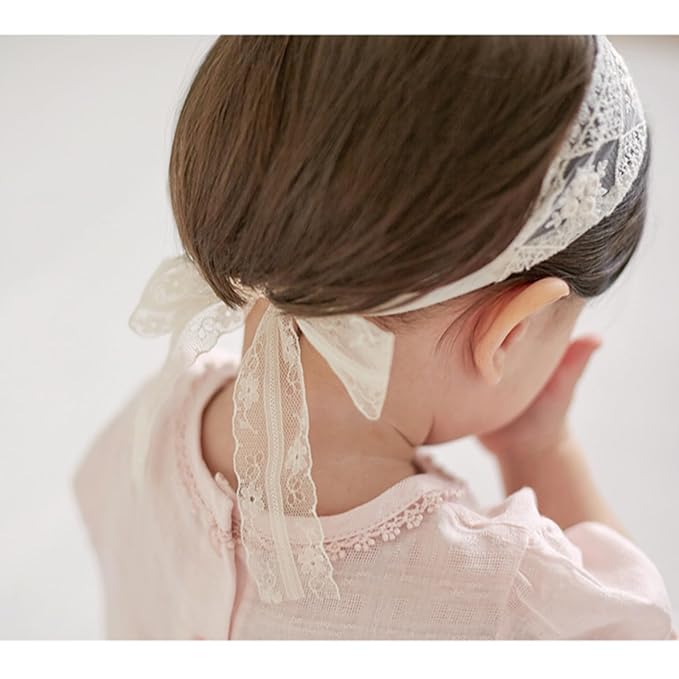 Baby Girls Hairband Soft White Bow Lace Headband Elastic Floral Hairbands Hair Accessory for Newborn Infant Toddler