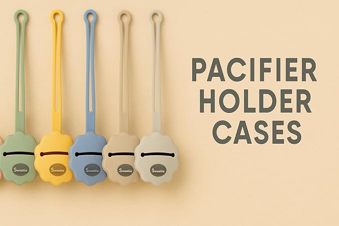 Sweetie Silicone Pacifier Holder Case, Pacifier Container Fits Pacifiers & Pacifier Clip, Portable for Travel Outdoor Activities, Sun Flower, Lion Shape, 1 Piece (Cream)