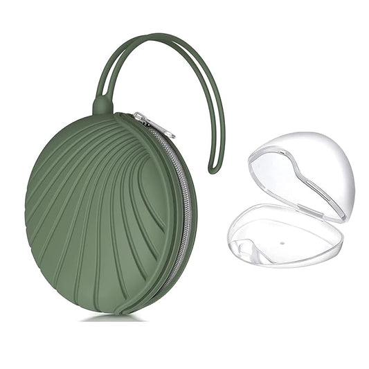 Smlpuame Pacifier Holder Case,Mothers Day Gifts for Mom BPA Free Portable Silicone Baby Pacifier Cover Pouch for Diaper Bag Stroller,Travel Outdoor Activities,Easy to Clean(Shell & Army Green)