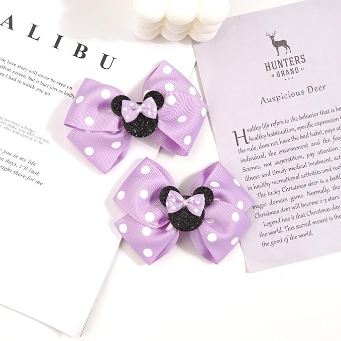 3 Pairs Mouse Ears Hair Bows Clips Hair Bow 4 Inches Cute Mice Ears Toddler Hair Accessories for Women Girls for Birthday Party Favor Halloween Christmas Decoration