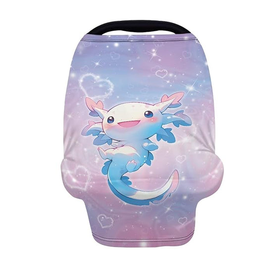 GIFTPUZZ Axolotl Print Soft & Breathable Stretchy Car Seat Cover for Babies - Multi-Use Nursing & Breastfeeding Canopy for Baby Boys - Ideal for Shopping Carts, High Chairs, and Strollers