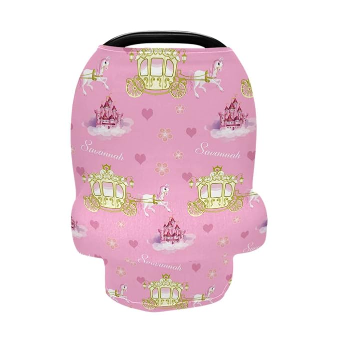 Personalized Princess Castle Baby Car Seat Covers with Name, Custom Multiuse Nursing Breastfeeding Car seat Canopy, Infant Stroller Covers for Newborn Girl Boy, Ultra-Soft Breathable, Nursing Scarf