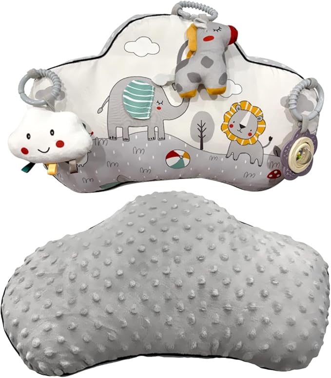Tummy Time Activity Toy with 3 Detachable Sensory Toys | Baby Tummy Time Pillow for Infants 0-9 Months | Soft Breathable Tummy time Wedge Pillow with Rattle, Crinkle & Teether Toys