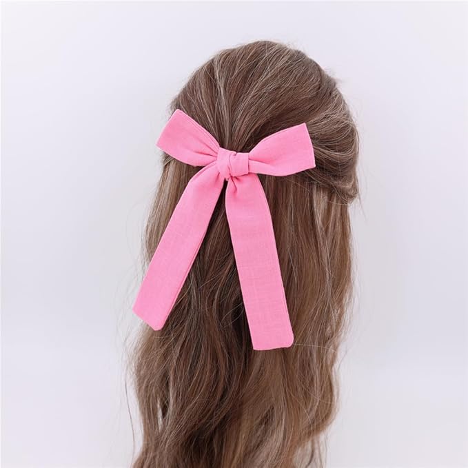 3 Styles Hair Bow Clips for Little Girls Toddler Baby Mom Women Hair Barrettes Accessories 4 Pcs Cotton Linen Bows Hot Pink