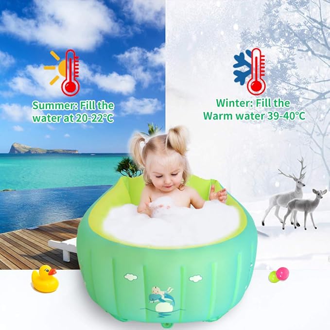 | Inflatable Baby Bathtub,Newborn Bathtub Seat for Infant,Non-Slip Baby Pool for Sitting up,Foldable Toddler Tub Shower,Portable Travel Bath for Kids 0-6 Year (Multi, Animal Print)