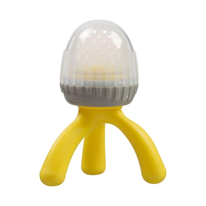 b.box Silicone Fresh Food Feeder. Ages 4 Months+, Tripod Design Easy for Baby to Hold. Perfect for Fresh or Frozen Foods. Cap Included for On the Go. Dishwasher Safe (Lemon Sherbet)