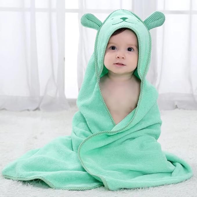 Baby Hooded Toddler Towel with Bear Ear- Soft and Thick 100% Cotton Bath Set for Kids Girls Boys Infant and Toddler, Good Choice (Green)
