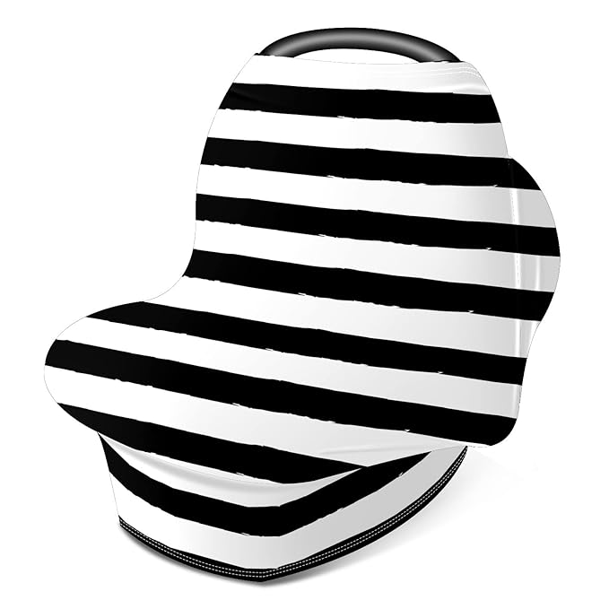 Baby Car Seat Stroller Covers Black and White Stripes Nursing Cover Breastfeeding Scarf Soft Breathable Stretchy Coverage Carseat Canopy Cover for Boys and Girls Soft Breathable Multi Use