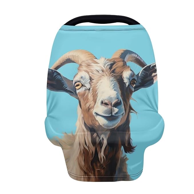 HUIACONG Goat Baby Car Seat Cover for Girls Boys Newborns Nursing Scarf High Chair Shopping Cart Cover Soft Stretchy Carseat Canopy Blue
