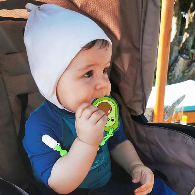 Baby Teething Toys,Food Grade Silicone Teether with One-piece Pacifier Clip Holder,Baby Gift,Highly Effective Pain Relief for 3 Months+ Boy and Girl,BPA Free,Freezer Safe. (Avocado)