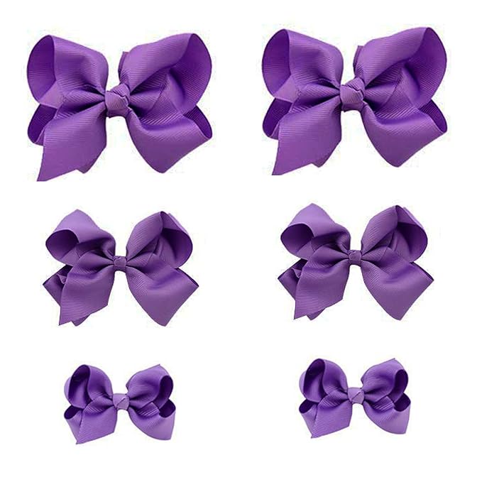 Purple Bows for Girls,6PCS Hand-made Grosgrain Ribbon Hair Bows Alligator Clips Hair Accessories for Little Teen Toddler Girls Kids (Purple)