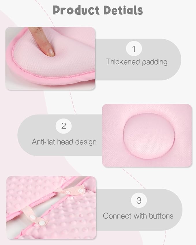 Infant Car Seat Insert with 2 Headrest for Doona|Graco, Thickened Baby Car Seat Head Support for Newborn, Reveable Baby Car Seat Cushion for Side Impact Protection, Pink