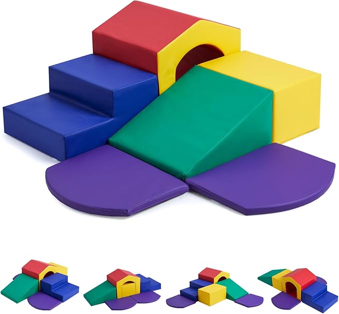 MFUN Soft Climbing Toys for Toddlers & Baby, 6-Piece Foam Climbing Blocks, Kids Playground Climbers & Play Structures, Waterproof & Easy to Clean (Red, 6-Piece)