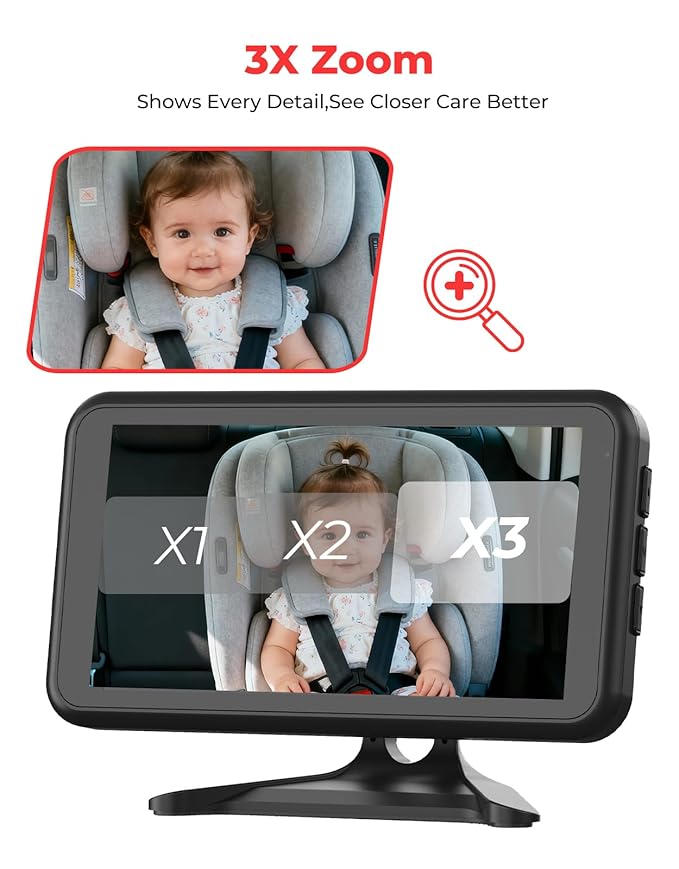 Luckview BM2A Baby Car Camera, Night Vision & 5.2" 1080P Display for Rear-Facing Car Seats, Easy No-Damage Install, Patented Anti-Shake Mount – Ideal for Parents and Pet Owners
