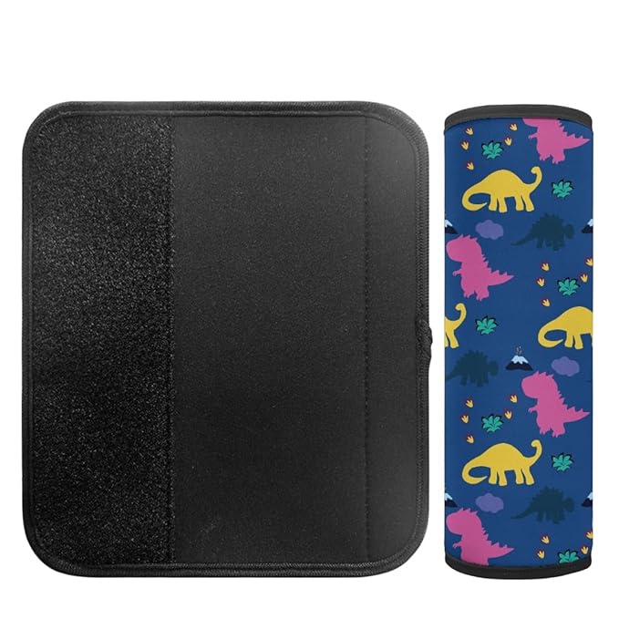 ENLACHIC Baby Car Seat Belt Cover, Cute Dinosaur Print Car Seat Shoulder Strap Pads, Infant Car Seat Cushion Safety Seatbelt Protector for Kids Boys Girls,Pink Yellow Dinosaurs