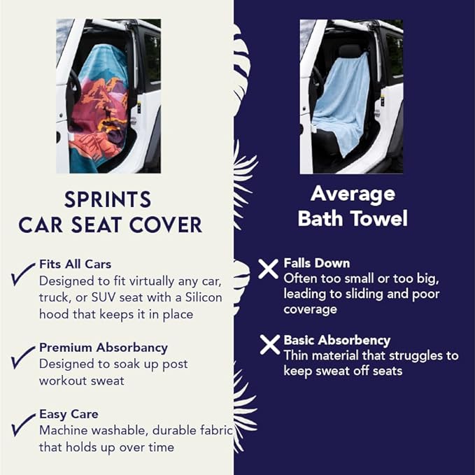 Sprints Athletic Running Towel, Full-Sized, Car Seat Cover - Performance Microfiber (Paw Prints & PR's)