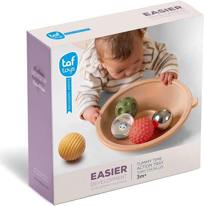 Taf Toys Tummy Time Play Tray with 5 Sensory Balls for Babies 3-6 Months - Interactive Baby Ball Toy - Enhances Motor Skills, Hand-Eye Coordination - Fun Toddler Ball Toys for Toddlers 1-3