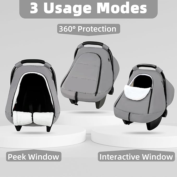 SWESEN Winter Car Seat Covers for Babies, Cozy & Warm Cover, Infant Car Seat Canopy Water Resistant, Universal Cold Weather Shield, Grey