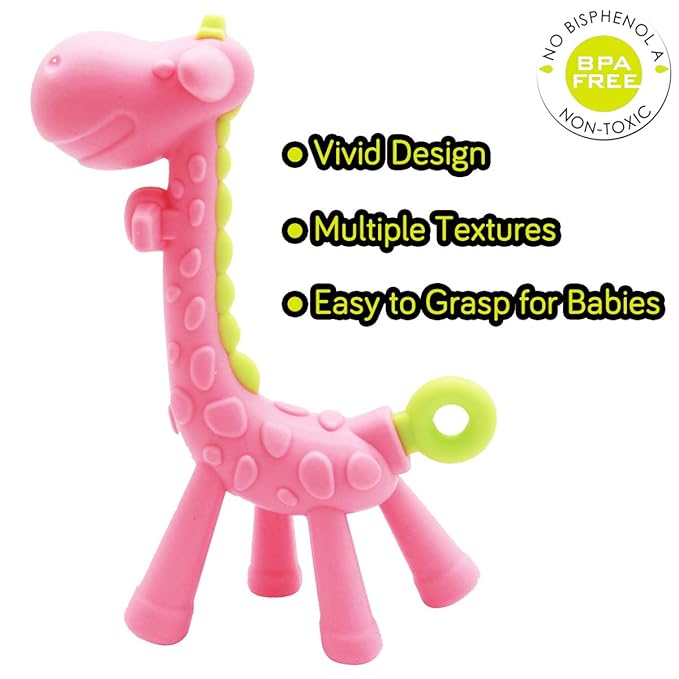 Medical-Grade Teething Toys for Babies 0-6 6-12 12-18 Months - with Adorable Baby Teethers & Baby Fruit Feeders - Soft Textures for Infant and Toddlers (Pink)
