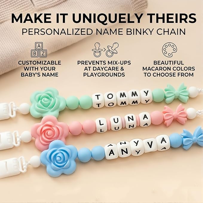 Silicone Pacifier Clip with Flower Bow for Baby Handmade Pacifier Holder Fits All Pacifiers
