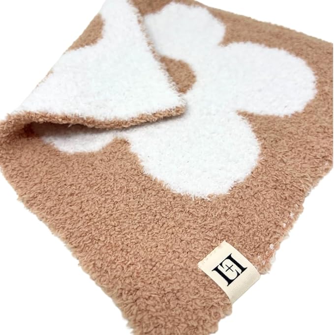 L+L USA Retro Flower Baby Lovey Pacifier/Teether Holder 10"x10" - DreamSoft Plush Fluffy Cuddly Soothie Reversible Mini Comfort Blanket - Cute Newborn Gift Essential Babies Boys Girls (Cafe/White)