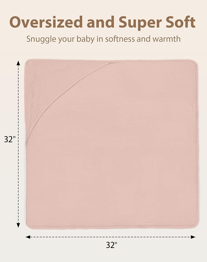 Hooded Baby Towels 2 Pack, Muslin Baby Bath Towels with Hood for Newborn Infant and Toddler, Soft Breathable & Absorbent, 32" x 32" (Beige & Sage, Lightweight)