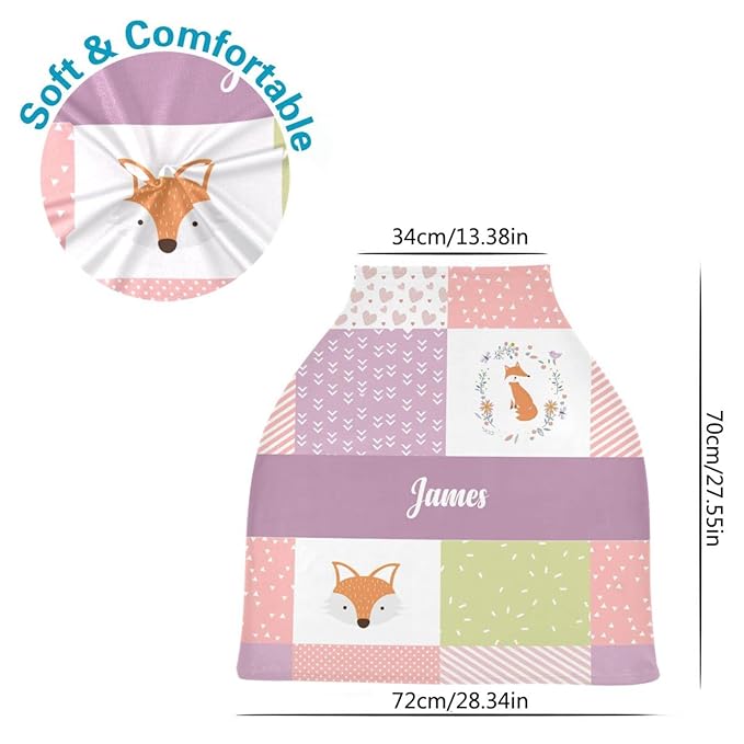 Personalized Baby Car Seat Cover for Girls, Custom Cute Fox Nursing Covers for Breastfeeding, Customized Infant Stroller Canopy, Baby Carseat Cover for Newborn, Car Seat Canopies