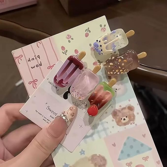 5 Pairs(10 Pcs) Super Cute Lovely Summer Realistic Mini Icecream Hairpin Ice Sucker Hair Clips Hair Decoration Women Girls Salon Hairstyle Hairdressing Grip -Icecream