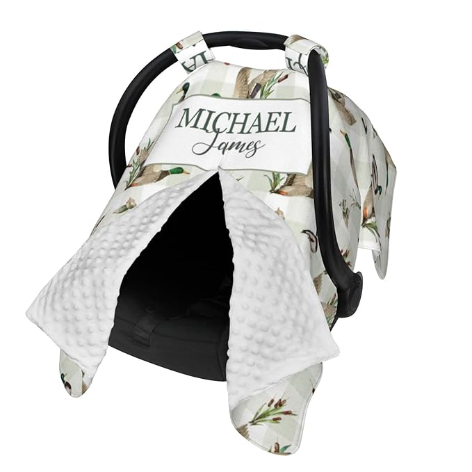 Personalized Baby Boy Car Seat Canopy for Babies, Custom Name Baby Car Seats Cover for Boys, Wild Ducks Opening Minky Nursing Breastfeeding Covers for Infant, Carseat Canopies for Newborn
