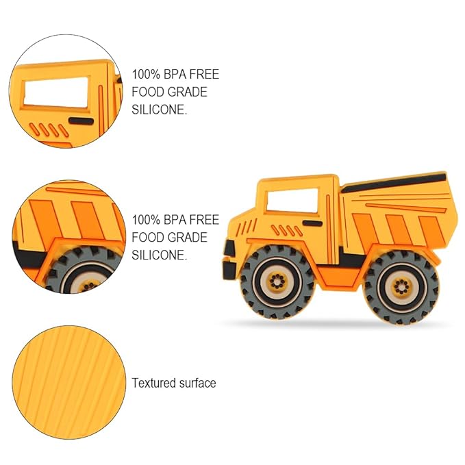 Car Series Baby Teething Toys,Food Grade Silicone Chew Teether for 3 Months+ Infant Boy and Girl,Toddler Sensory Chewing Teether,BPA Free. (Dump Truck,Yellow)
