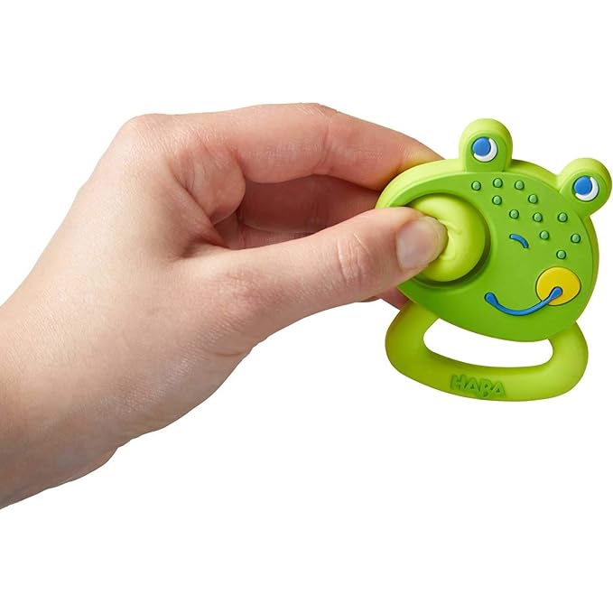 HABA Silicone Teethers for Babies 6-18 Months - Popping Frog Fidget Toy and Silicone Teether Ring and Grasping Toy for Safe Sensory Development - Dishwasher Safe Baby Essentials