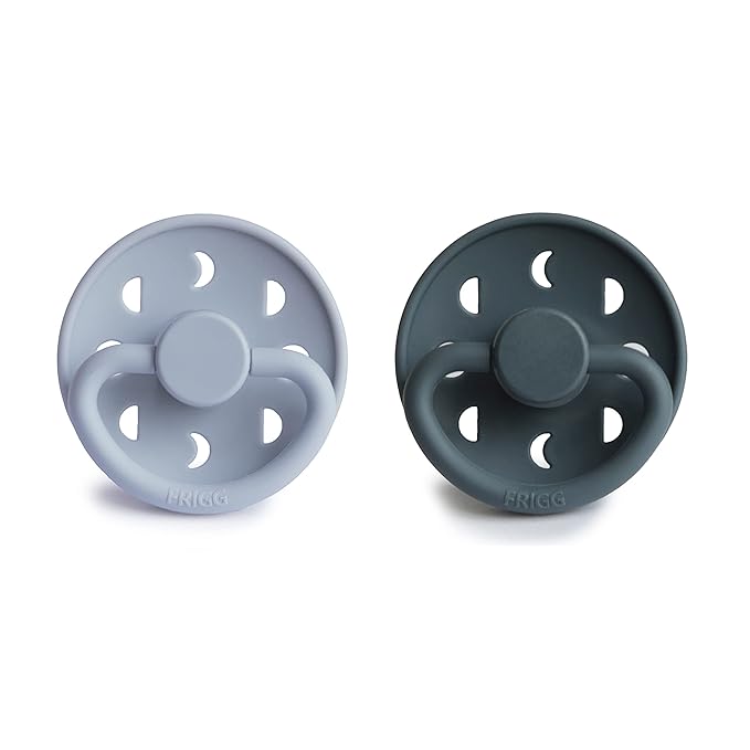 FRIGG Moon SilkySoft Silicone Baby Pacifier | Made in Denmark | BPA-Free (Powder Blue/Slate, 6-18 Months)