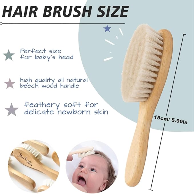 Personalized Baby Hairbrushes Custom Engrave Infant Name Wooden Newborn Hair Brush Comb Brush Natural Goat Bristles Great Birth/Baptism/Birthday Baby Shower Gifts