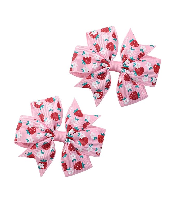 Strawberry Snap Clips Baby Girls Fruit Hair Bow Clips Strawberry Hair Ring Tie BBW24 (Set-O)