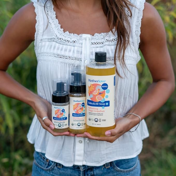 Motherlove Baby & All Soap (32 oz) Gentle Foaming All-Purpose Castile Soap Made with Organic Ingredients – Refreshing Ginger Grapefruit (Pack of 2)