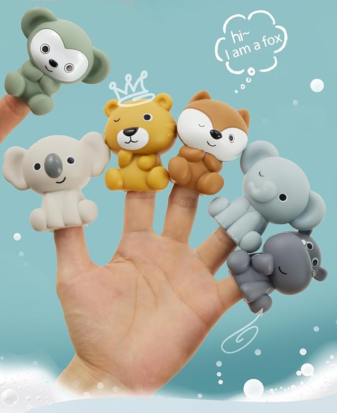 Baby Bath Toy Stackable Infant Bathtub Toys Stacking Floating Boat Train with Animal Finger Puppets Bath Toy Silicone Hand Puppet Educational Beach Toys for Babies Toddlers Party Favors