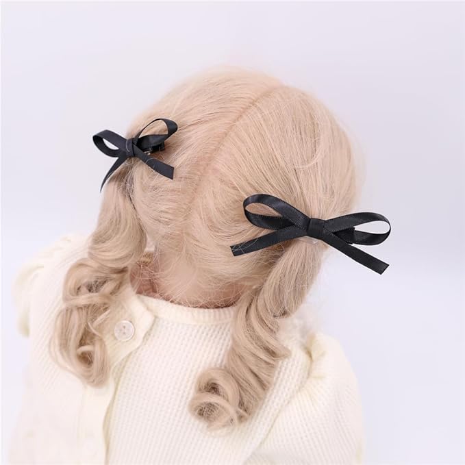 24 PCS Small Hair Ribbon Bow Fully Lined Clips for Girls Women Toddler Baby Youth Playful Hairpins Decoration Satin Bows (Black and White)