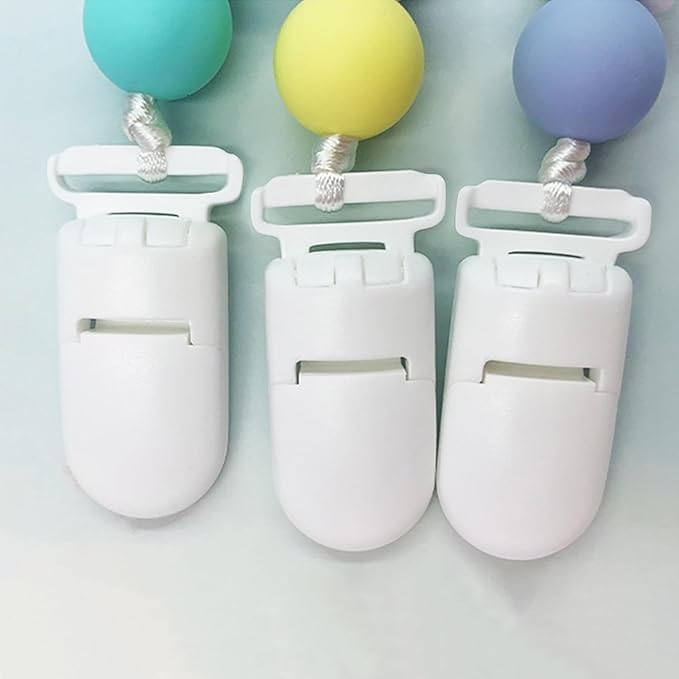 50pack 20mmRibbon Pacifier Plastic Suspender Clips for DIY Teething Toys Baby Blankets Dummy Bib Leash, White