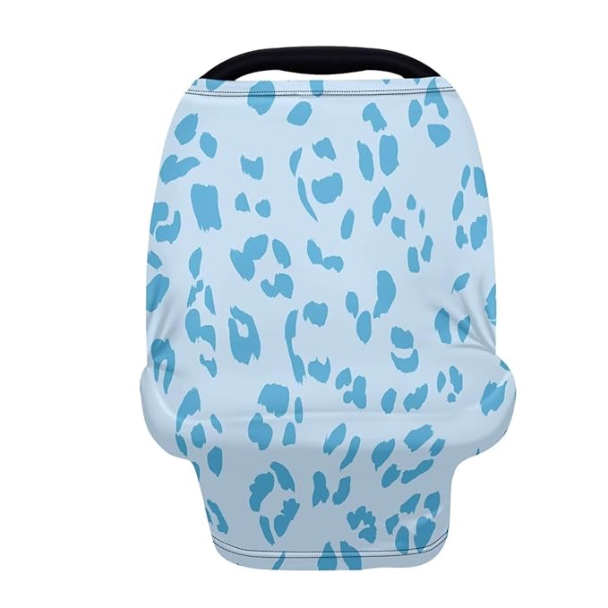 Forchrinse Blue Leopard Print Baby Car Seat Cover Girls Boys Breastfeeding Nursing Cover Soft Stretchy Multi Use Cover for Shopping Cart/High Chair/Stroller