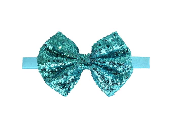 Baby Girl's Lovely Sequins Bowknot Headband Toddler Hairband for Photography Travel Party Festivals (Blue, One Size)