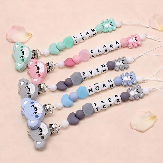 Personalized Baby Pacifier Clips with Name Personalized Stroller Clip Teddy Bear Baby Gifts (Bear)